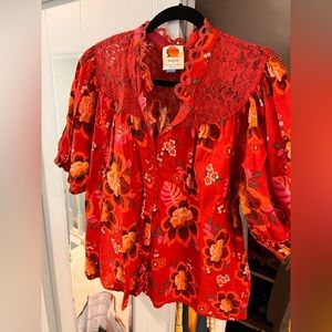 Farm Rio burgundy flower top